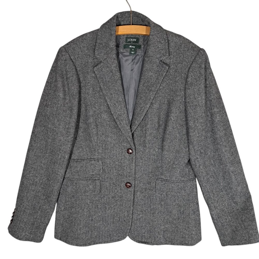 J Crew Womens Hack-ing Blazer Jacket Sz 14 Gray Herringbone Tweed Academia Wool